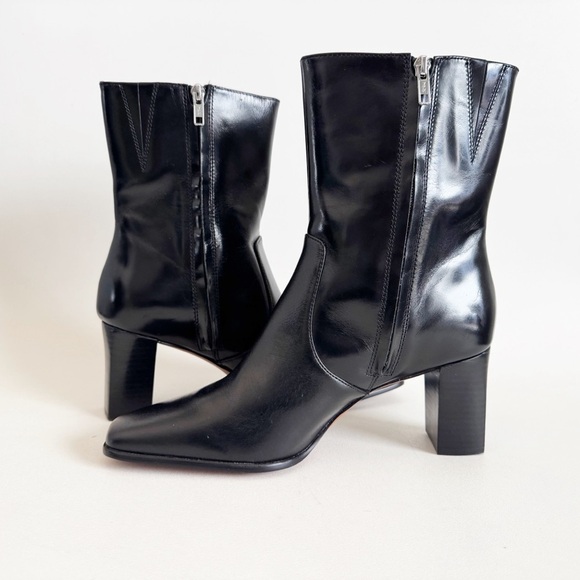 New Madewell The Zane Ankle Boot Black Leather Block Heel Square Classic US 11 - Picture 8 of 12